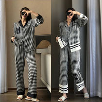 Houndstooth pajamas Autumn womens spring and autumn large size student ins Korean version loose long-sleeved home suit suit can be worn outside