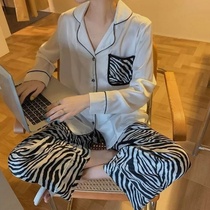 2021 New Japanese style simple zebra pattern pajamas female spring and autumn thin home clothes can be worn outside