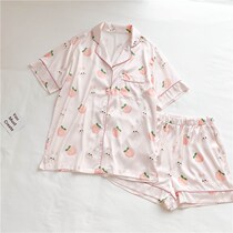 Cute foreign style ~ Couple pajamas female summer ice silk thin short-sleeved summer mens shorts Rabbit home clothes