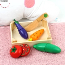Wooden children cook house real kitchen toy girl cut vegetables and fruit cut cut to see cut Chile combination