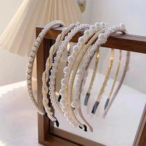 European and American knot Korean girl layer bride Pearl bow hair band female woven female belt beaded head hoop sweet