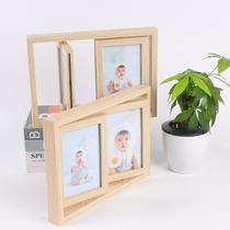 Double-sided rotating photo frame creative wooden 6-inch childrens couple commemorative photo decoration desktop picture frame set table