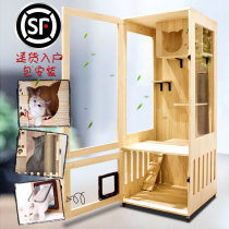 Cat house villa Transparent cage Pet cat climbing frame display cabinet Double-layer three-layer cat Solid wood cat nest Cat house household