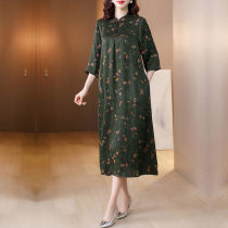 Pearl satin Xiangyun yarn dress female summer 2021 new high-end temperament mother printed mulberry silk skirt