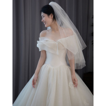 Word shoulder light wedding dress 2021 new summer bride simple temperament Princess wind super fairy small pregnant woman tail