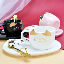 Coffee cup dish spoon set Ceramic female European small luxury exquisite cat cute with tray Afternoon tea tableware