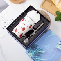 Ceramic cup mug with lid spoon Harajuku style schoolgirl Korean version of cute girl heart large capacity water cup Breakfast cup