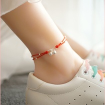 Sterling silver anklet womens bell simple retro national style sexy will ring forest students Korean ankle red rope palace bell