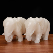 Natural jade elephant ornaments a pair of auspicious lucky fortune living room ornaments office company opening housewarming gifts