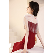 Toast dress bride 2021 new summer temperament wedding thin wine red engagement fishtail host evening dress