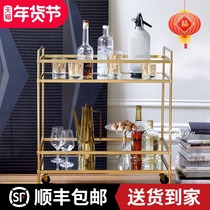 Nordic mobile rack Iron Gold dining car tempered household trolley restaurant high-end wine truck tea truck