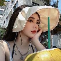 White headband sun hat children spring and summer big eaves UV protection empty top hat beach face sunscreen shell hat