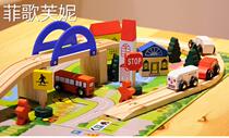 Wooden 40PC City Rail Flyover Traffic Scene Combo Toy Wooden Train Track Disassembly