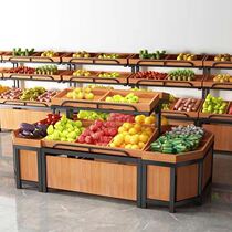 Steel and wood frame Commercial shelf Multi-layer vegetable and fruit shelf Fruit and vegetable shelf Supermarket island display table multi-function