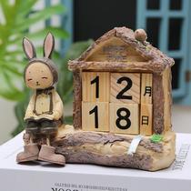 Wooden calendar ornaments creative cute little bunny calendar ornaments retro wooden desktop decorations manual Wood