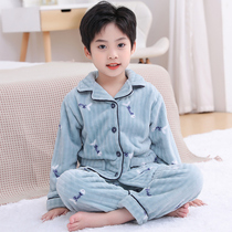 Autumn and winter flannel pajamas parent-child clothes for men and women plus velvet padded coral velvet Baby Home clothing set