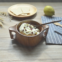 New product hands grip handle whole wood hollowed out childrens environmentally friendly wooden bowl jujube wood tableware double ear bowl Cup