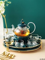 European-style ceramic household flower tea teapot set Afternoon tea Flower fruit teacup Fruit tea set with filter candle heating