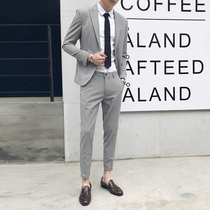 Casual suit suit suit mens Korean version of the trend slim dress British style suit mens suit bridegroom wedding dress