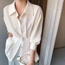 2021 spring new net red gentle wind waist shirt small waist bouquet chiffon shirt long sleeve shirt top