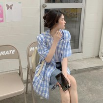 Plaid short-sleeved blazer womens summer thin 2021 new net red fried street design sense small suit tide