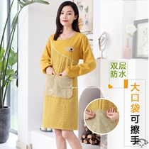 Home apron wipe hand kitchen coat womens overalls long sleeve Korean version of waterproof and oil-proof cotton coat