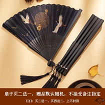 Ancient wind fan mountain and river Wenke easy to open and close men and women domineering Jade bamboo silk cloth Chinese style fairy air folding fan