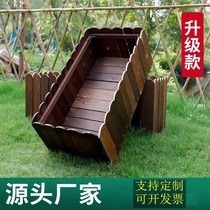 Anti-corrosion carbonized wood rectangular flower trough balcony outdoor flower pond wooden flower box open-air flower trough extra large planting vegetable pot