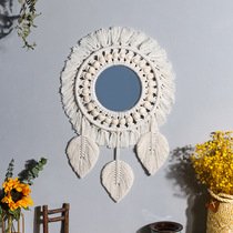 ins original Nordic mirrors Decorative Bohemian Wind Woven Handmade Cotton Thread Wood Beads Hang Blanket Mirror Bedroom Hot Sell