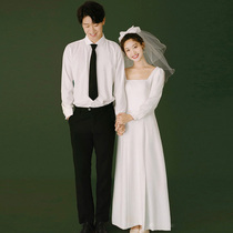 Satin light wedding dress French simple retro long sleeve license registration small white skirt temperament engagement dress arm