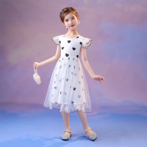New girl dress love flying sleeve summer children polo point princess dress puffy gauze dress little girl skirt
