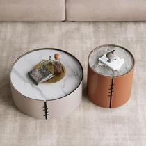 Nordic size round rockboard tea table Composition Living room Small family style Fancy Light Lavish Saddle Leather Modern Minimalist Table