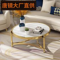 Light extravagant stainless steel rear modern marble tea table office minimalist round tea table combined villa side a few tea table