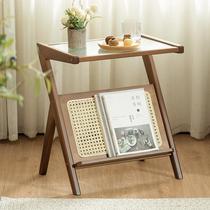 Glass tea table extremely simple living room sofa edge a few small family beds side light and luxurious table folk-style rattan small corner a few