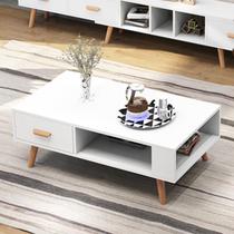 Nordic Small Family Style Living Room TV Cabinet Tea Table Combination Suit Minimalist Apartment Simple Square Log Texture Furniture