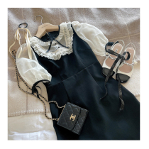 2021 new spring womens tea break French vintage retro fairy Hepburn black dress summer