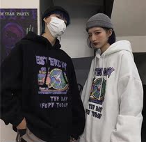 Autumn and winter lovers sweater thickened plus velvet Korean version of ins tide Harajuku style letter loose hooded jacket top