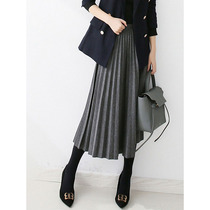 2021 Amasch new flagship store official website high waist pleated skirt women autumn and winter gray medium woolen dress