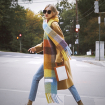 AC autumn winter scarf double-sided rainbow plaid pattern tassel wool cashmere shawl warm bib for men and women