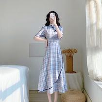 Dress summer 2021 new age-reducing Western style thin temperament French retro design plaid cheongsam skirt