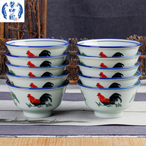 Xinmingyuan blue and white porcelain underglaze color hand-painted chicken bowl retro sunflower cock rice bowl celadon thick anti-hot 4 5