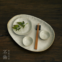 Undecorated with rustic style dim sum saucer Sushi Sashimi plate dumpling dish restaurant combination plate coarse pottery dipping dish