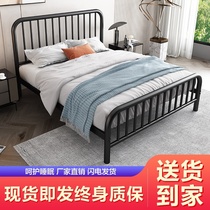  Folding household wrought iron bed Modern simple ins wind girl bed 1 5m bed rental house bed European style
