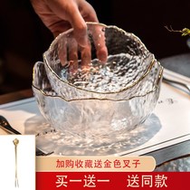 Home Japanese-style glass bowl salad bowl Bowl set dessert soup bowl rice bowl noodle bowl tableware dish gold rim