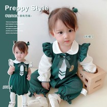 Net Red Baby Conjoined Clothes Spring Autumn Clothing Pure Cotton Cute Woman Baby Early Autumn Ha Clothes College Wind Princess Foreign Air Climbing Clothes