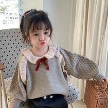 Girl sweater 2021 Spring and Autumn new bubble sleeve foreign-style knitwear baby bat sleeve jacket pullover