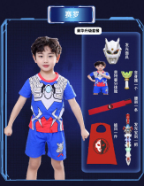 Ultraman clothes Serodiga Obu childrens summer clothes Boys pure cotton short-sleeved suit Spider-man cos clothing