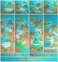 ZTGM-040 landscape top box cabinet wood carving carving sculpture relief picture JDP gray scale BMP carving