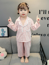 Girls lace pajamas 2021 new children cotton long sleeve home clothes baby Foreign style cute spring and autumn set