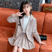 Girls small suit autumn 2021 new middle and big childrens skirt suit foreign-style childrens suit jacket two-piece set